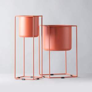 Pot de fleurs moderne en métal avec support, style nordique de luxe, vase de sol en fer, décoration intérieure, ensemble de jardinières en terre cuite orange - Product Image 1