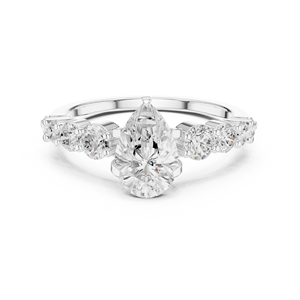 Sterling <b>Silver</b> Pear & Round Moissanite Multi-Stone Engagement <b>Ring</b> | <b>Statement</b> Wedding <b>Ring</b> for Women - Product Image 1