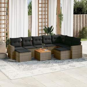 Conjunto de sofá modular de jardín de poliratán gris de 10 piezas con almacenamiento y mesa de centro - Product Image 3