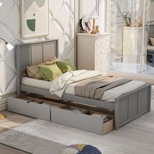 Letto matrimoniale grigio con piattaforma contenitore e 2 cassetti con ruote (Nuovo SKU WF283062AAE) - Product Image 1