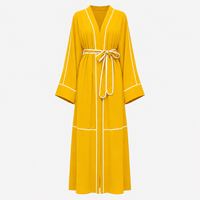 Nouvelle Abaya 2026 en Tissu Polyester Doux, Longueur Intégrale, avec Ceinture et Col en V, Style Élégant, Confortable, Respirant et Séchage Rapide