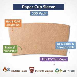 ปลอกหุ้มแก้วกระดาษ ProTakeOut ป้องกันน้ำ/น้ำมัน ปราศจากสาร BPA สำหรับแก้วขนาด 12-24 ออนซ์ แพ็ค 1000 ชิ้น (50/20) ป้องกันการรั่วซึม - Product Image 2