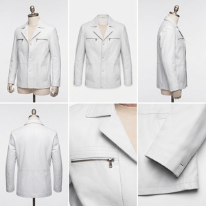 Men's <b>Leather</b> Coat Fashion <b>Blazer</b> <b>Jacket</b> with Pockets Wholesale Factory Direct - Product Image 4