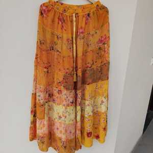 New Saree Silk Bohemian Patchwork Layer Skirt for Women Free Size Long Maxi Ankle-Length Pleated Breathable All Seasons In-Stock - Product Image 2
