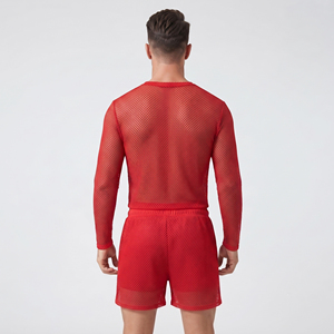 Men's <b>Mesh</b> Shirt <b>Set</b> Casual Long Sleeve <b>Mesh</b> Tops Shorts <b>Two</b> <b>Piece</b> Mens 100% Polyester Summer Clubwear <b>Mesh</b> Shorts <b>Set</b> Men - Product Image 3