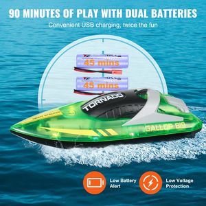 2.4GHz <b>RC</b> Racing Boat with LED Light 12 km/h Speed Remote <b>Control</b> 2 Rechargeable Batteries for Pools & Lakes - Product Image 6