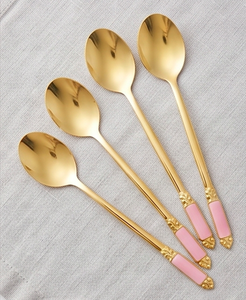 Cuillère à thé en acier inoxydable finition or, bord fin, design minimaliste rose, élégante, parfaite pour une cuisine et une salle à manger stylées - Product Image 1