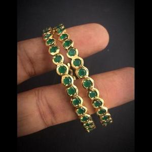 Classic Green AD Style Fine Gold Polished <b>Copper</b> <b>Bangles</b> with Zircon and Pearl - Product Image 3
