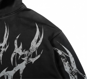 Sudadera con Capucha Gótica Negra Vintage de Invierno Unisex Impermeable con Bolsillos, Estilo Urbano, Transpirable, Lavado Ácido, de Gran Tamaño y Peso Pesado - Product Image 3