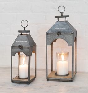 Linternas de vela de madera plateada Vintage de granja moderna personalizada para interior y exterior MOQ bajo para decoración del hogar Ramadán Living Dining - Product Image 1