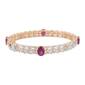 14K Rose Gold Oval Ruby and Round Diamond Floral Vine Bangle Pair - Product Image 2