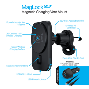 Caricabatterie per Auto MagLock 15W, Ricarica Wireless Magnetica Rapida, Supporto per Bocchetta dell'Aria Compatibile con Qi2 - Product Image 5