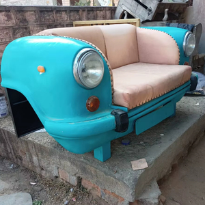 Canapé de bureau industriel moderne, reproduction de canapé de voiture vintage Ambassador deux places avec éclairage en cuir - Product Image 1