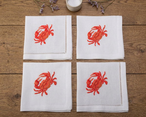 Servilleta de tela cuadrada bordada con cangrejo naranja, servilletas de algodón con dobladillo, decoración para mesa en el hogar, bodas y eventos - Product Image 4