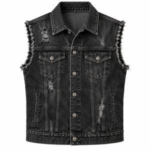 Fournisseur de vestes en jean : Veste sans manches en jean pour homme sur mesure avec tissu de qualité supérieure et multiples effets de lavage - Product Image 1