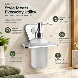 Distributeur de savon liquide en acier inoxydable, support mural pour salle de bain, bouteille à pompe pour lavage des mains en verre dépoli, finition chromée, antirouille - Product Image 5