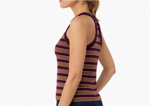 Débardeurs décontractés sans manches en tricot respirant à col montant pour femmes, idéaux pour le fitness et le sport, avec un design côtelé et rayé. - Product Image 6