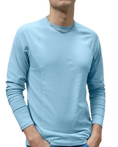 T-shirt unisexe coupe ajustée 100 % coton 220 g/m² ultra doux grande taille manches longues coupe décontractée personnalisée couleur bleu ciel – Meilleures ventes - Product Image 3