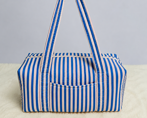 Sac de voyage matelassé en coton pur rayé fait main, grande capacité, sac de week-end, sac de sport, sac fourre-tout pour femme - Product Image 3