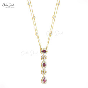 Natural 0.63 CTW Rhodolite Garnet & Diamond <b>Necklace</b> with 14k Solid Gold <b>Long</b> Chain Lariat <b>Necklace</b> Direct Wholesale Suppliers - Product Image 1
