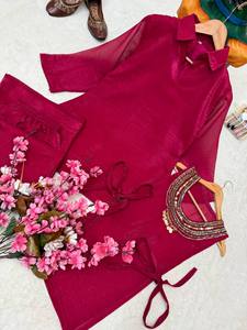 Ensemble indien pakistanais à imprimé bloc bordeaux, col brodé, kurta et pantalon, tenue pour femmes, vêtements de festival - Product Image 4