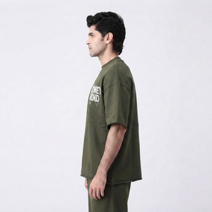 Camiseta Extra Grande Verde Oliva para Hombre, Manga Corta, Informal, de Algodón, Cuello Redondo - Product Image 3