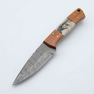 Damascus Steel Drop Point Fixed Blade <b>Knife</b> Wood Resin Handle Mosaic Pin Full Tang Hunting Skinner <b>EDC</b> Sheath Wholesale B2B OEM - Product Image 1