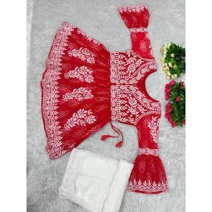 DISEÑADOR GEORGETTE BORDADO IMPRESO DIGITAL TRABAJO KURTI CON PALAZZO ROJO - Product Image 2