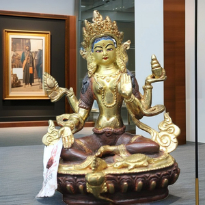 โบราณสไตล์จิตวิญญาณศาสนาหัตถกรรมรูปปั้นสีเขียวธาราบรอนซ์เนปาลประติมากรรมโบราณเสร็จสิ้นทองเหลืองโลหะทองแดง - Product Image 1