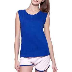 Camiseta sin mangas de algodón con encaje y logo frontal, ligera, de cuello en V, para mujer, ideal para el gimnasio, marca privada. - Product Image 3