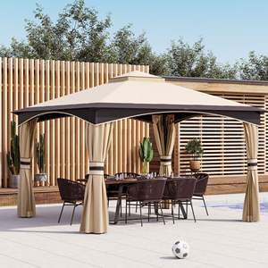 Pergola/gazebo/pavillon à cadre en acier extérieur de 10x12 pieds avec toit à 2 niveaux et filet à mailles pour pelouse - Product Image 2
