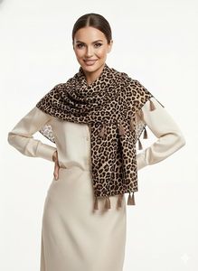 Chal Ligero con Estampado de Leopardo para Mujer, Impresión Digital, Casual, para Todas las Temporadas, con Borlas - Product Image 3