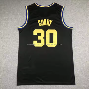 Maille à séchage rapide en vrac Golden Stephen Curry 30 Poole 3 broderie cousue maillots d'uniforme de basket-ball personnalisés noirs - Product Image 1
