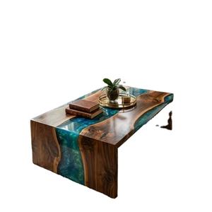 Table console moderne en résine époxy, plateau de table rivière, rectangulaire, taille et motif personnalisables, table de bureau et décoration intérieure en résine époxy - Product Image 6