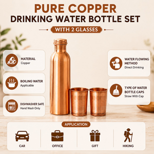 Pure Copper Drinking Water Bottle Set with 2 <b>Glasses</b> | 100% Copper Leakproof Ayurvedic Health Drinkware Durable Storage Bottle - Product Image 6