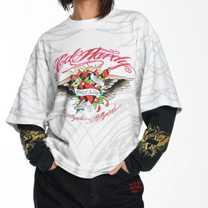T-shirt Ed Hardy pour homme, blanc, coupe classique, manches courtes, col rond, logo sur le devant, 100% coton, tissu en toile tricoté 180g, imprimé par transfert thermique - Product Image 1
