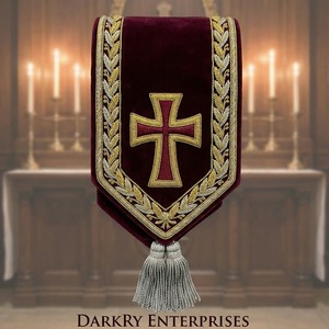 Bannière en velours violet faite à la main avec broderie en fil de soie, pour l'Ordre de l'Étoile d'Orient (OES), Régalia maçonnique personnalisée, couvre-autel et pompons - Product Image 3