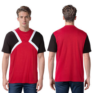 T-shirt à col rond pour homme, rouge, noir, blanc, géométrique, colorblock, manches courtes, haut décontracté, logo personnalisé, OEM, ODM, vêtements en gros - Product Image 1