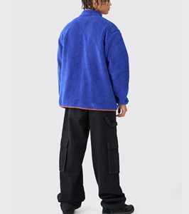 Men's Quarter-Zip Fleece <b>Jacket</b> Solid Gray Casual Breathable Sherpa Lined Regular Fit Autumn Outerwear - Product Image 4