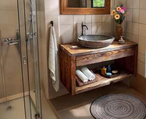 Meuble-lavabo mural en bois massif avec étagère de rangement ouverte, style rustique, pour maison moderne et hôtel - Product Image 3