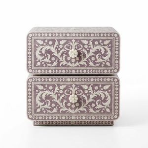 Table de chevet en os incrusté vert sauge, motif floral fait main, 2 tiroirs, table de nuit incurvée, artisanat indien en gros, accent personnalisé - Product Image 6