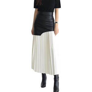 กระโปรงหนัง PU เอวสูงสำหรับผู้หญิง รุ่นโมเดิร์น แต่งผ้าปะติดสีสันตัดกัน จีบระบาย ความยาวปานกลาง รุ่นปี 2026 - Product Image 2