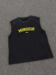 เสื้อกล้ามถักคอโอเวอร์ไซส์สำหรับผู้ชาย ลายพิมพ์หยดน้ำ สไตล์สตรีท ทรงปกติ สีดำ มีโลโก้ด้านหน้า - Product Image 4