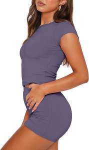 Conjunto de Dos Piezas para Mujer, Verano, Poliéster Lavado, Color Sólido, Suave, Transpirable, Ecológico, Informal, Top y Shorts Ajustados - Product Image 4