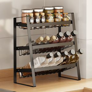Modern Style Three Tier Countertop Storage Rack with <b>Paper</b> <b>Towel</b> <b>Holder</b> Metal Spice Shelf for Kitchen Organization Home Decor - Product Image 1