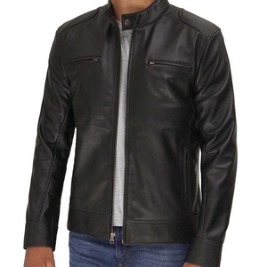 Fashionable Trend High-quality Slim-fit <b>Zip</b> <b>up</b> 100% Leather <b>Jacket</b> Attractive Black Ivory Full-grain Leather <b>Jacket</b> for Men - Product Image 4