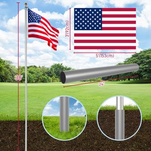 Kit Asta Portabandiera Sezionale in Alluminio Extra Spessa da 30FT, Resistente, 5x3, Confezione Scatola Pennant USA per Montaggio a Terra - Product Image 3