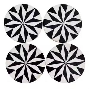 Round Designer Black And White Wooden Coaster Ideal For <b>Table</b> Surface <b>Protection</b> Heat And Cold Daily Use Home Dining From India - Product Image 2