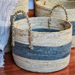 Ensemble de paniers de rangement en jonc de mer naturel tressé à la main pour l'organisation de la maison, panier rond décoratif tissé avec poignées pour le salon - Product Image 5