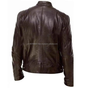 Chaqueta de cuero para hombre, estilo motociclista, corte ajustado, abrigo corto con solapa, chaqueta de PU, cremallera, cuello alto, cortavientos, para otoño - Product Image 5